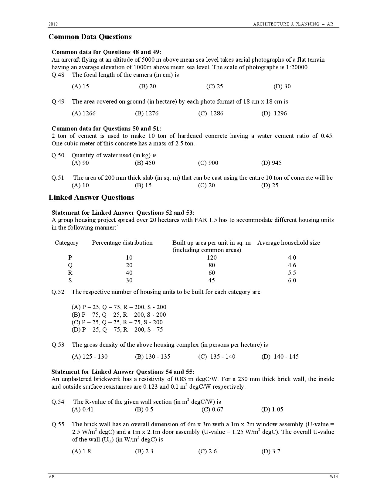 GATE Exam Question Paper 2012 Architecture and Planning 9