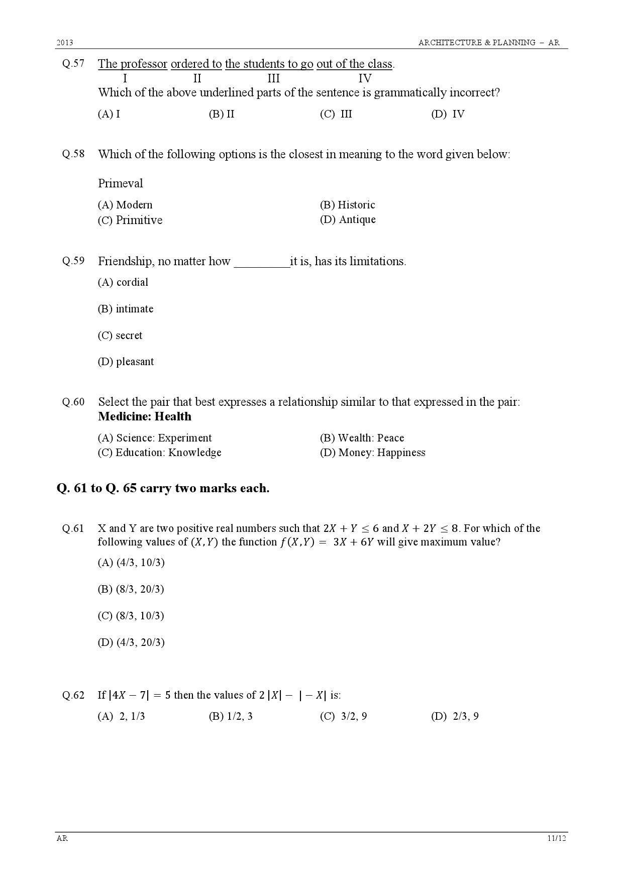 GATE Exam Question Paper 2013 Architecture and Planning 11