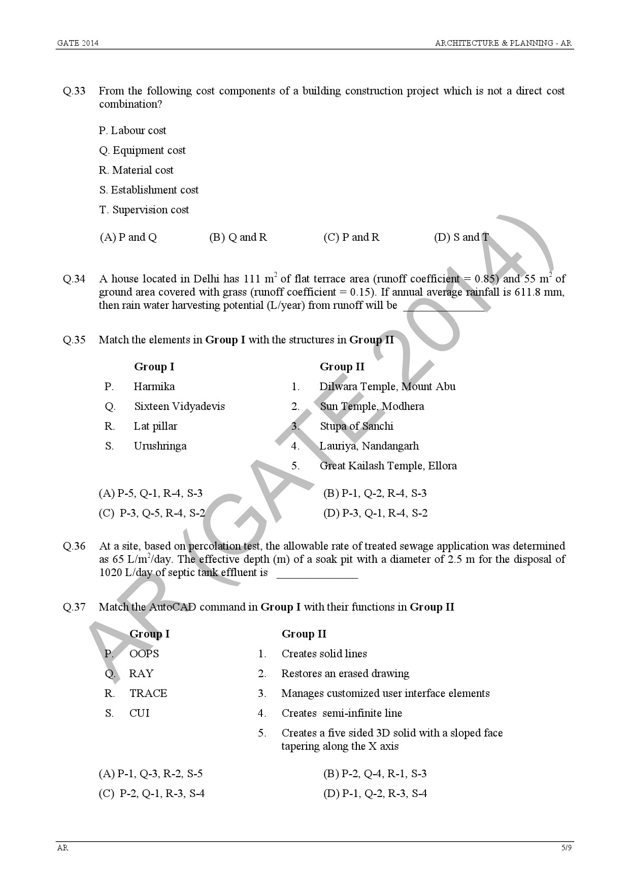 GATE Exam Question Paper 2014 Architecture and Planning 11