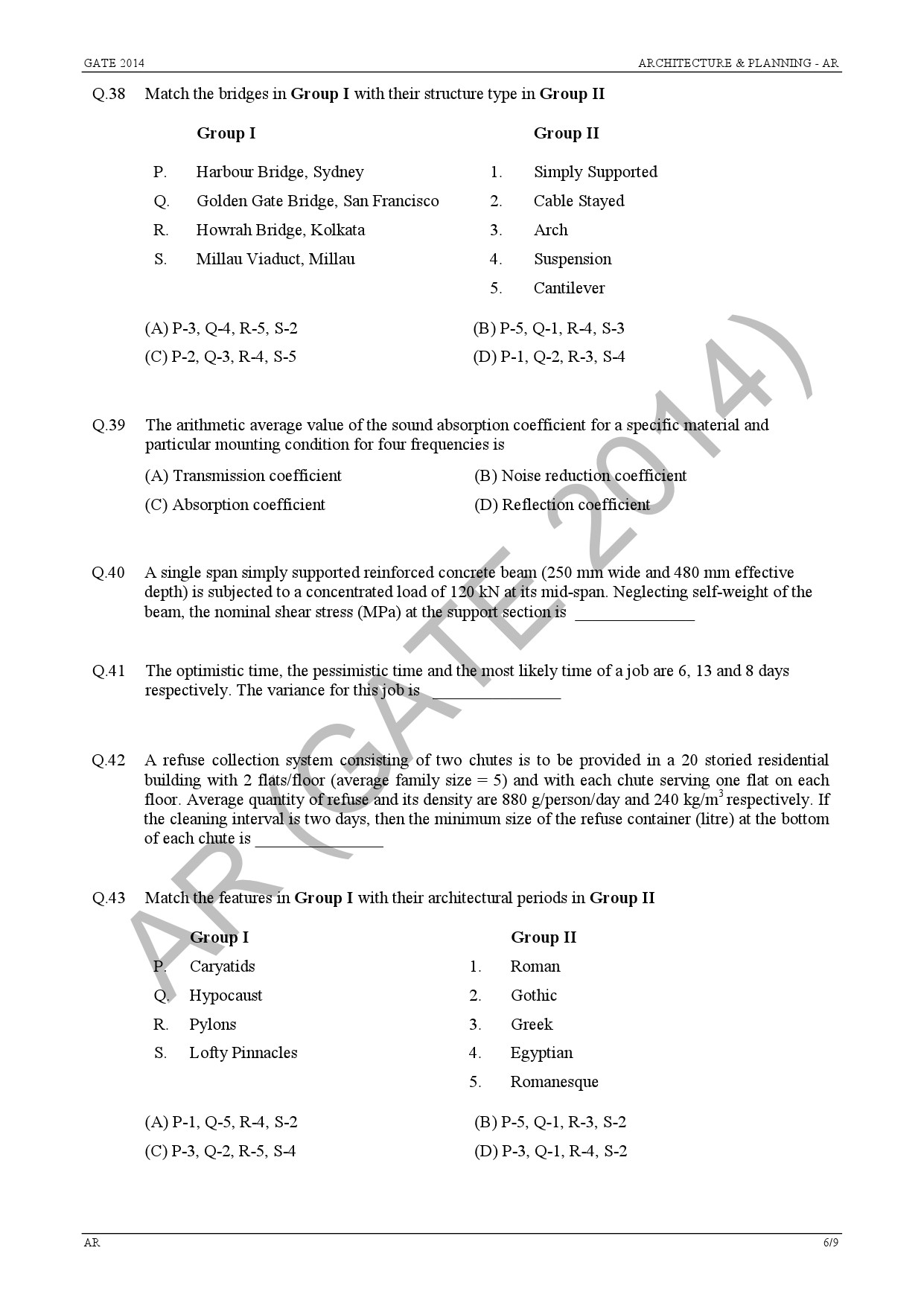 GATE Exam Question Paper 2014 Architecture and Planning 12