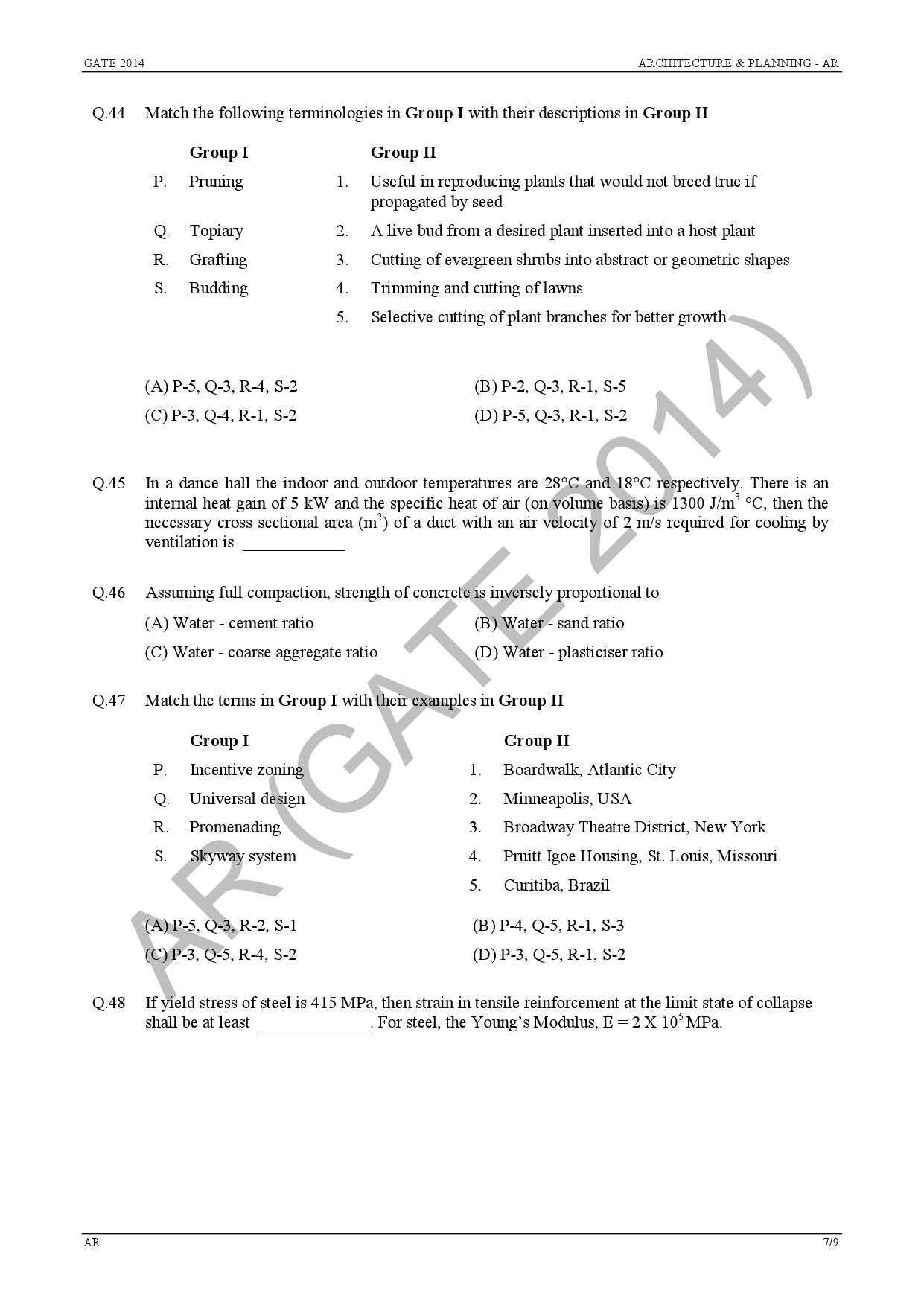 GATE Exam Question Paper 2014 Architecture and Planning 13