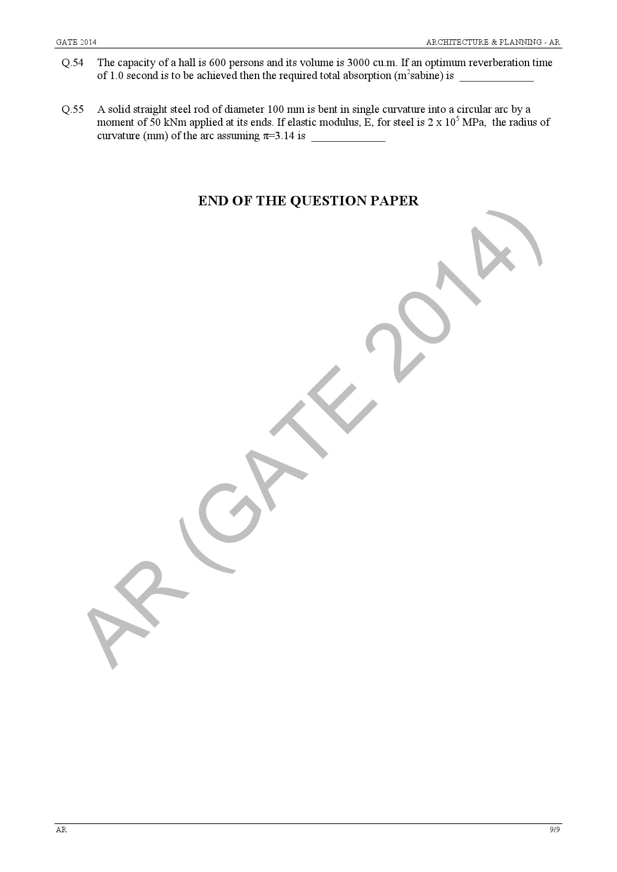 GATE Exam Question Paper 2014 Architecture and Planning 15