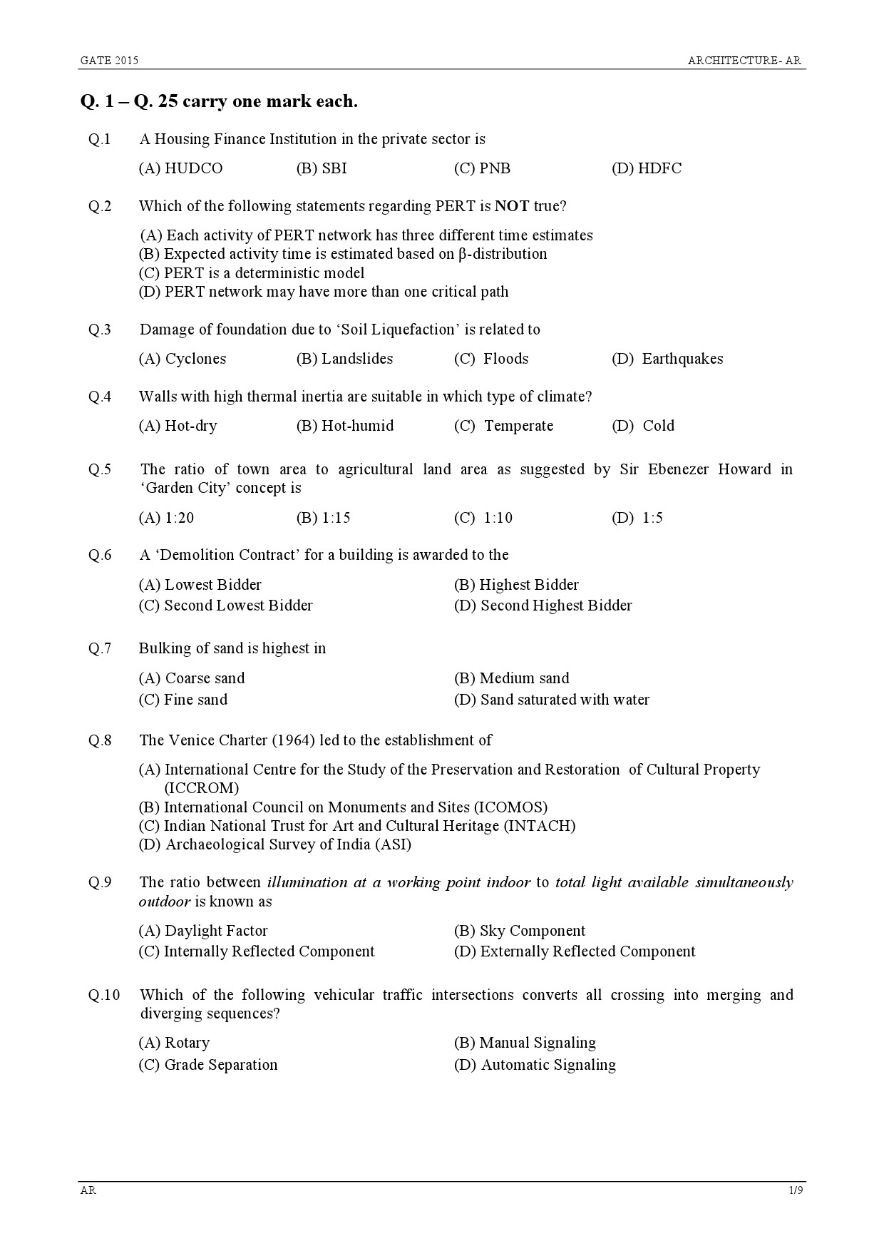 GATE Exam Question Paper 2015 Architecture and Planning 1
