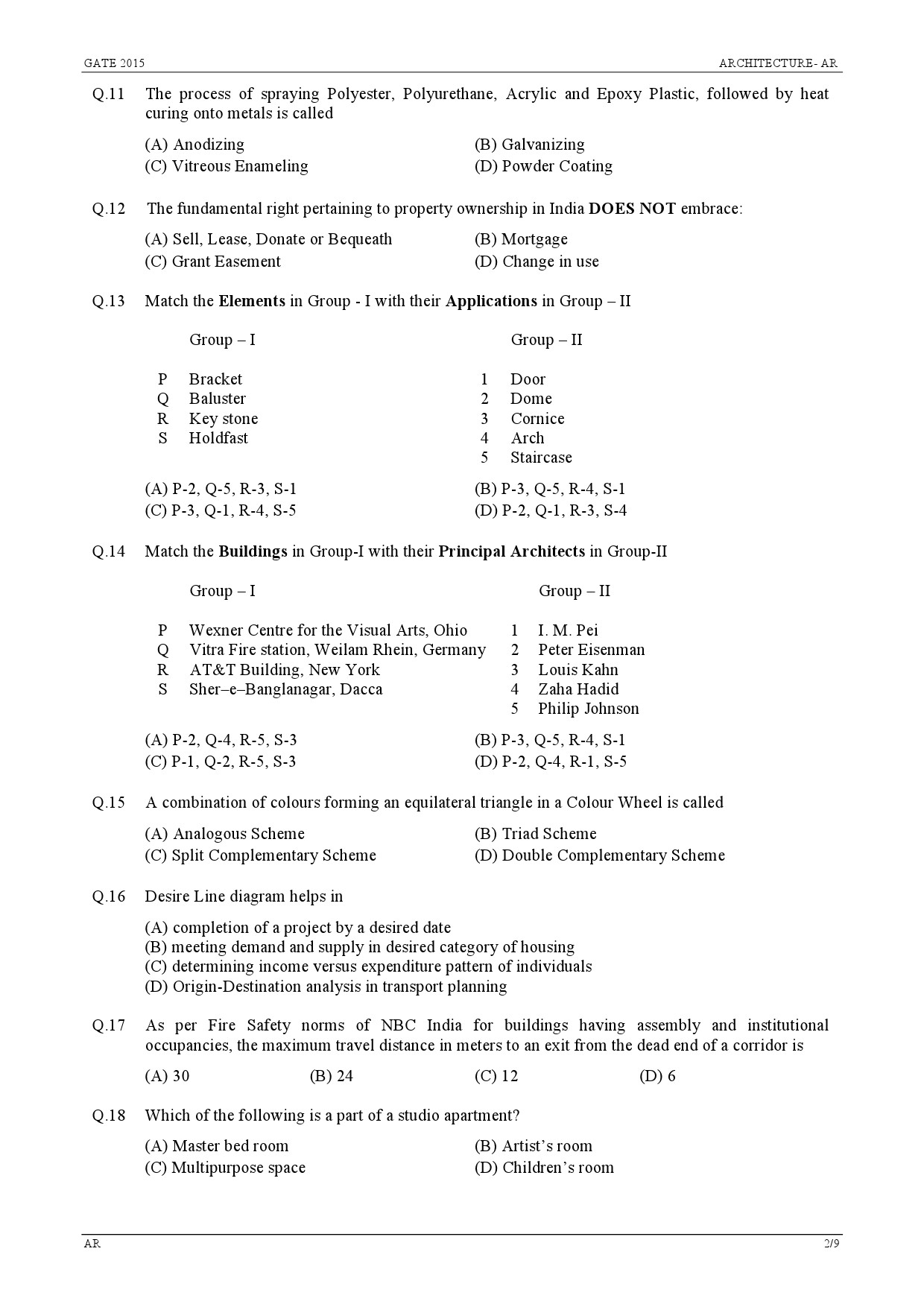 GATE Exam Question Paper 2015 Architecture and Planning 2