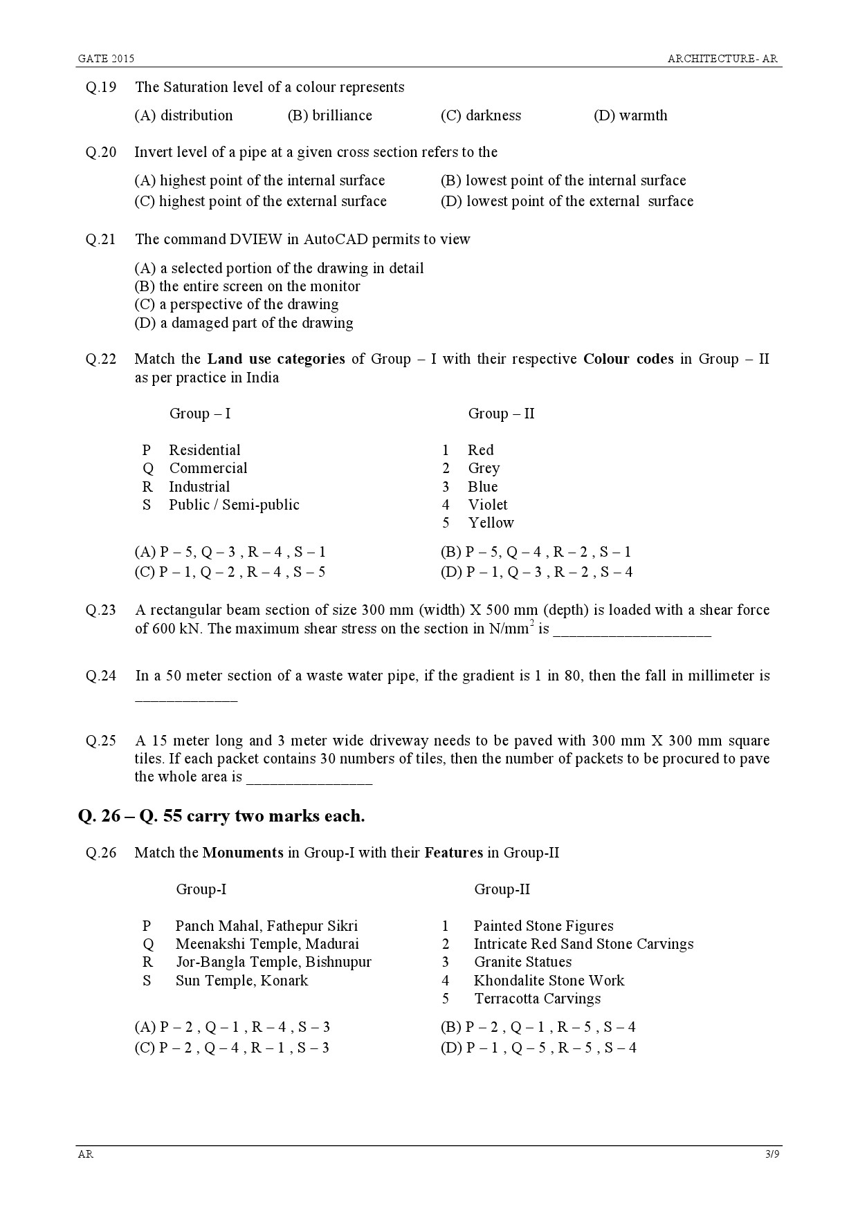 GATE Exam Question Paper 2015 Architecture and Planning 3