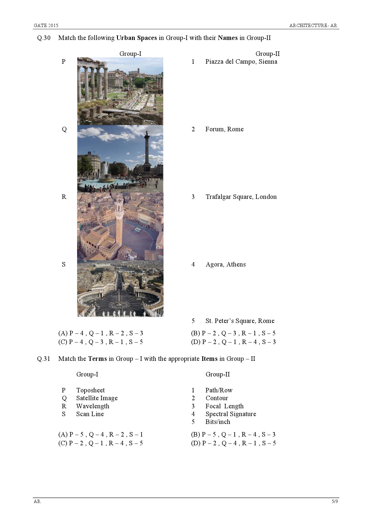 GATE Exam Question Paper 2015 Architecture and Planning 5