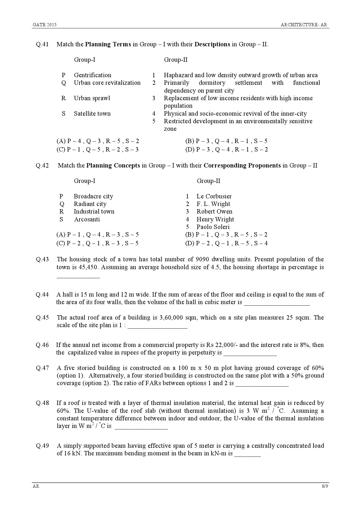 GATE Exam Question Paper 2015 Architecture and Planning 8