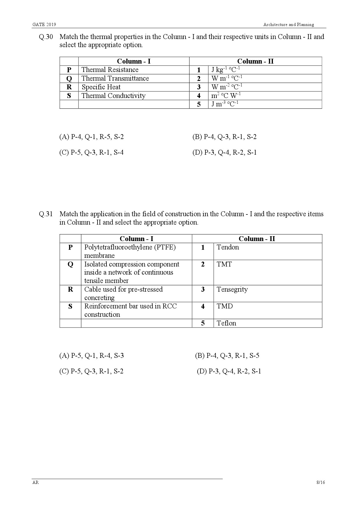 GATE Exam Question Paper 2019 Architecture and Planning 11