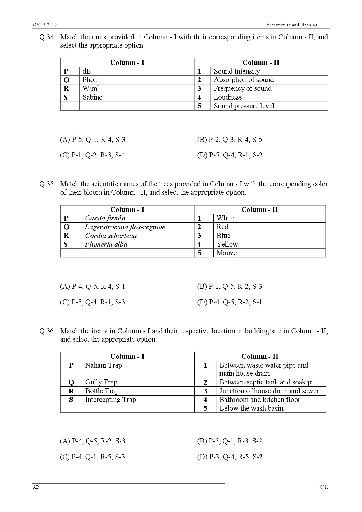 GATE Exam Question Paper 2019 Architecture and Planning 13