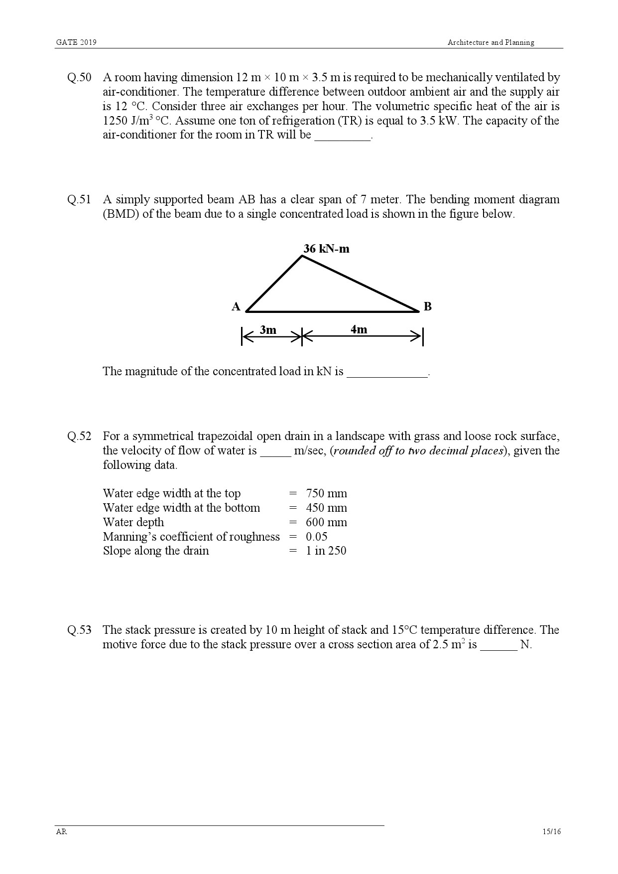 GATE Exam Question Paper 2019 Architecture and Planning 18