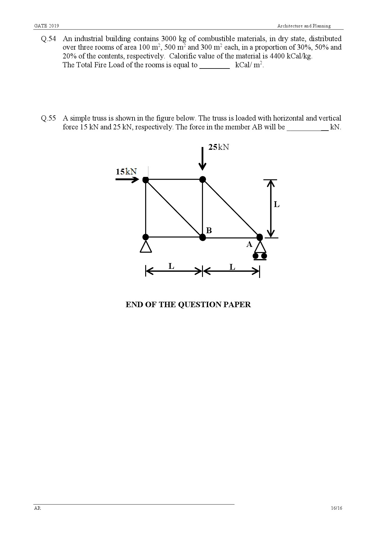 GATE Exam Question Paper 2019 Architecture and Planning 19