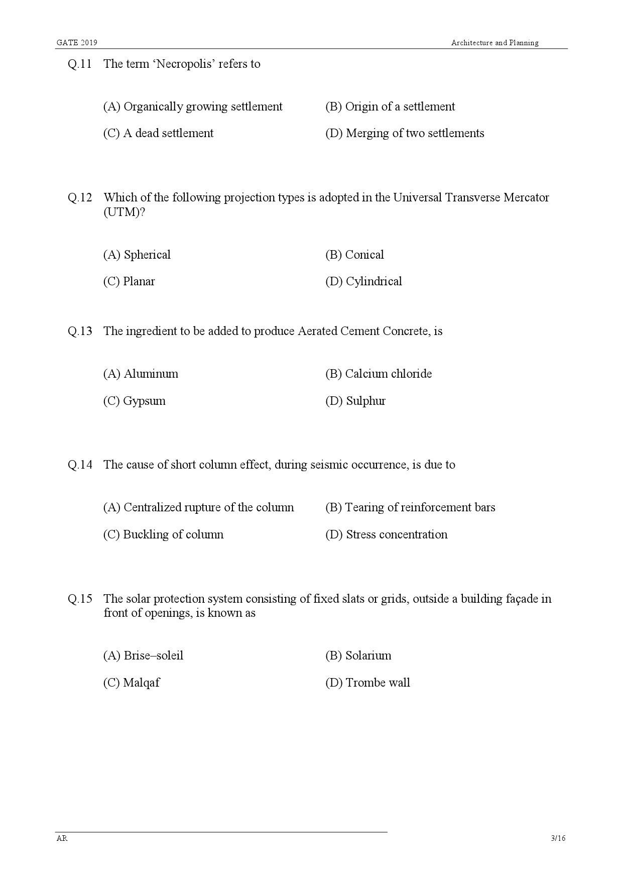 GATE Exam Question Paper 2019 Architecture and Planning 6