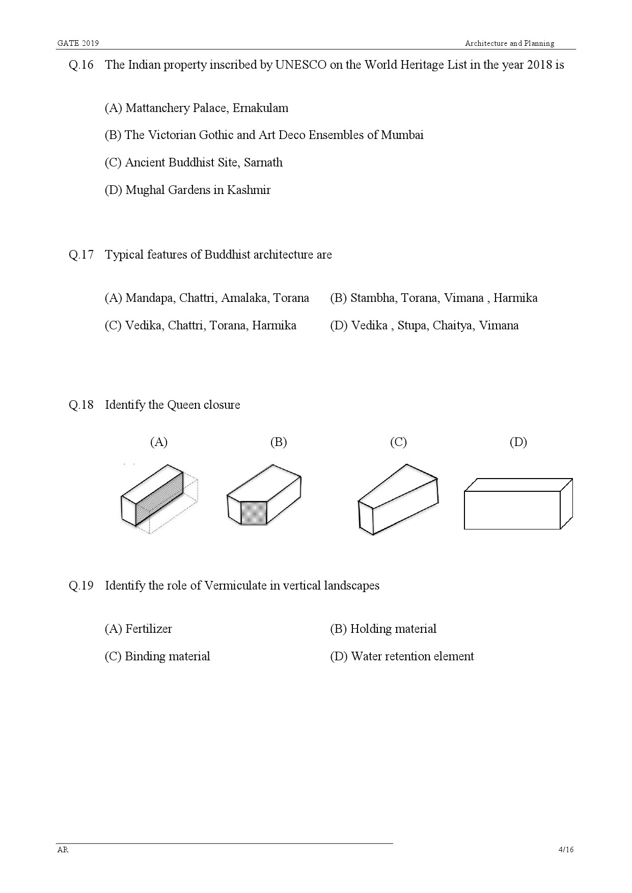 GATE Exam Question Paper 2019 Architecture and Planning 7
