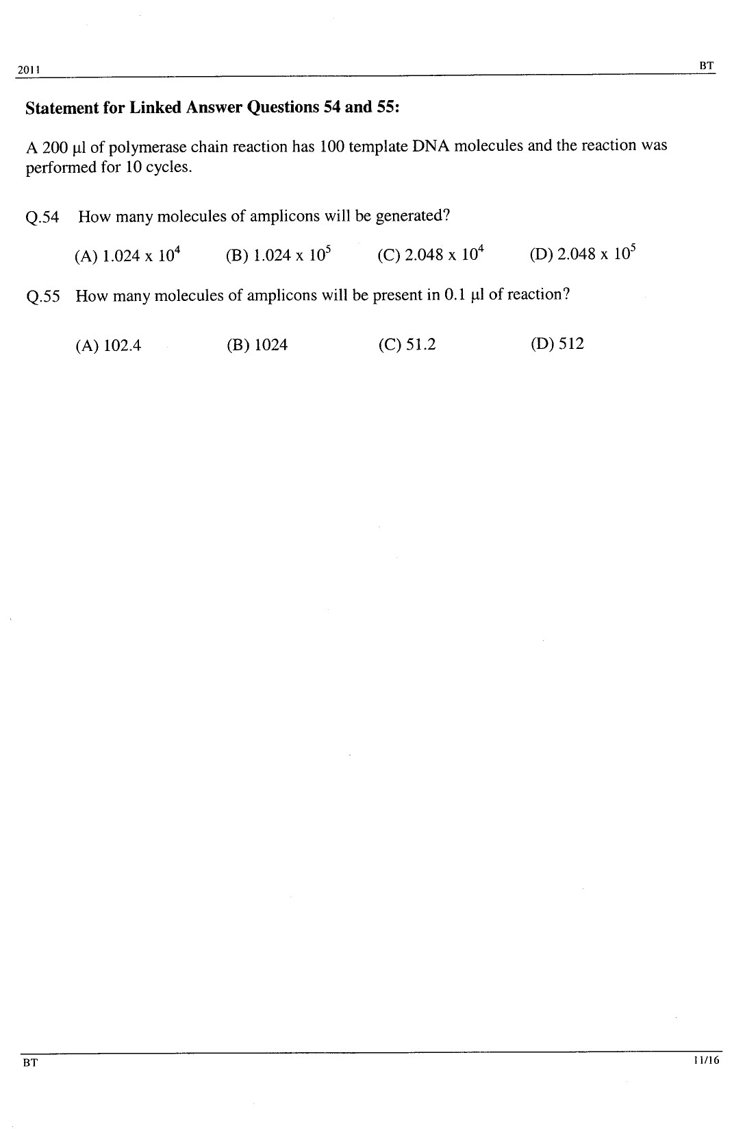 GATE Exam Question Paper 2011 Biotechnology 11