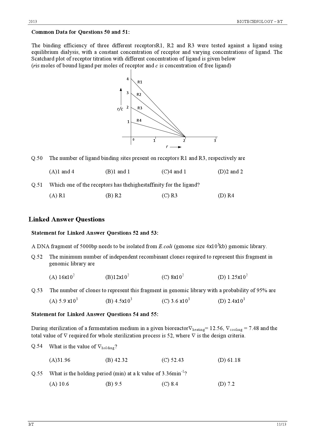 GATE Exam Question Paper 2013 Biotechnology 11