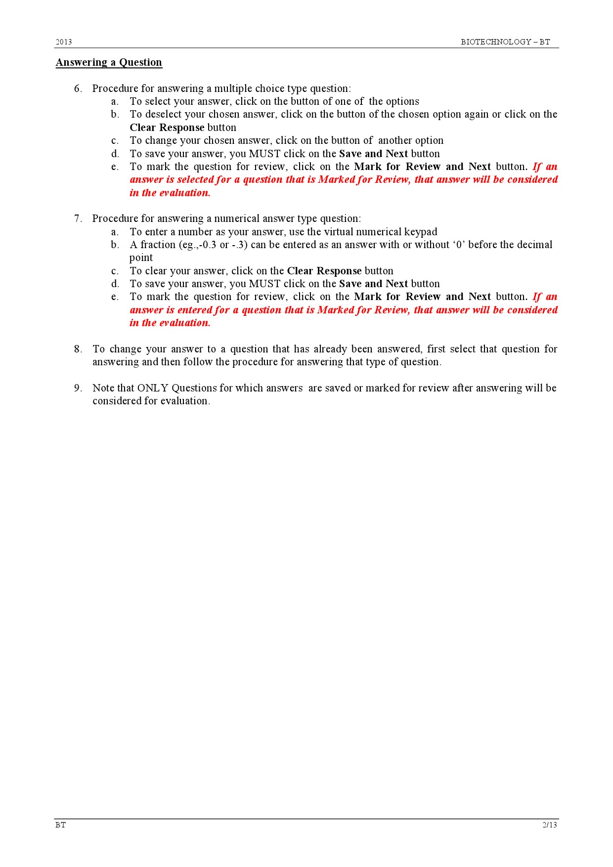 GATE Exam Question Paper 2013 Biotechnology 2