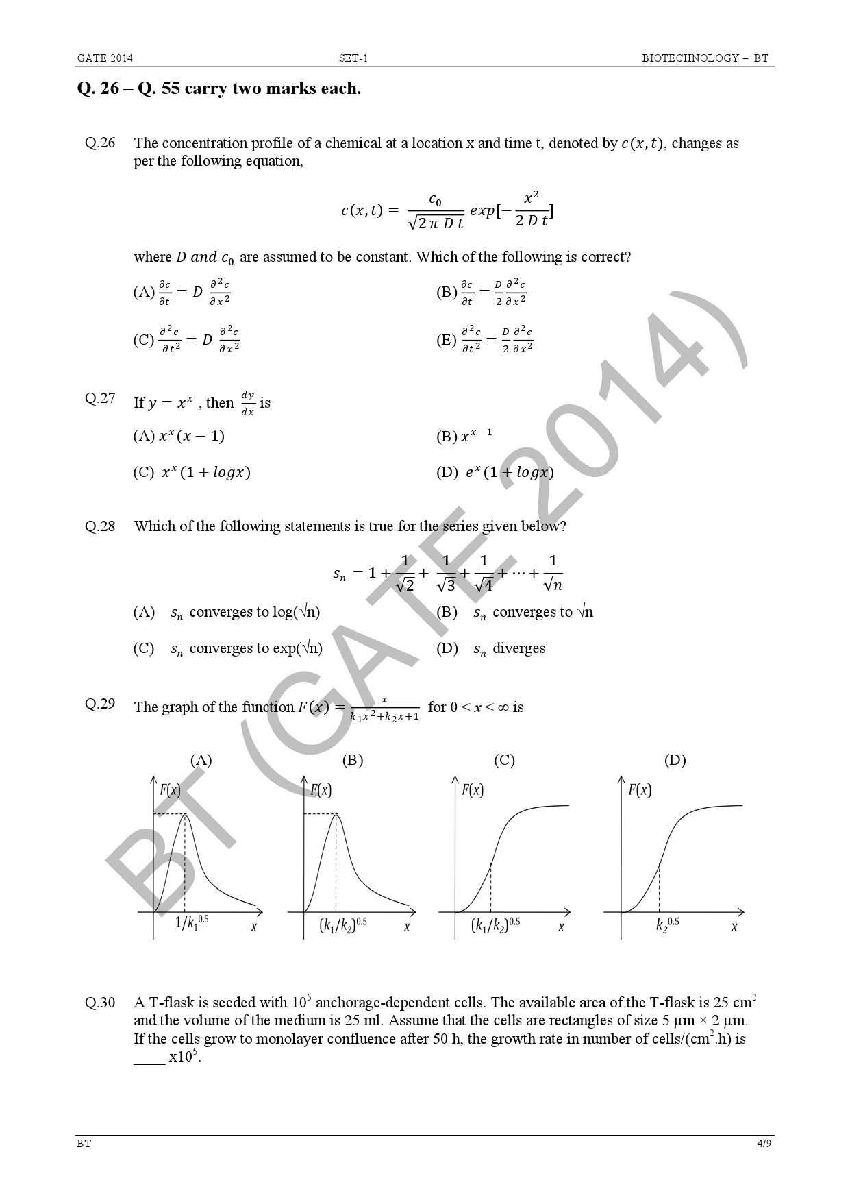 GATE Exam Question Paper 2014 Biotechnology 10