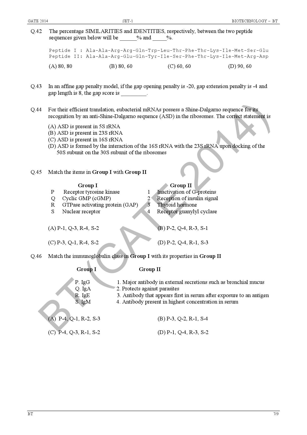 GATE Exam Question Paper 2014 Biotechnology 13