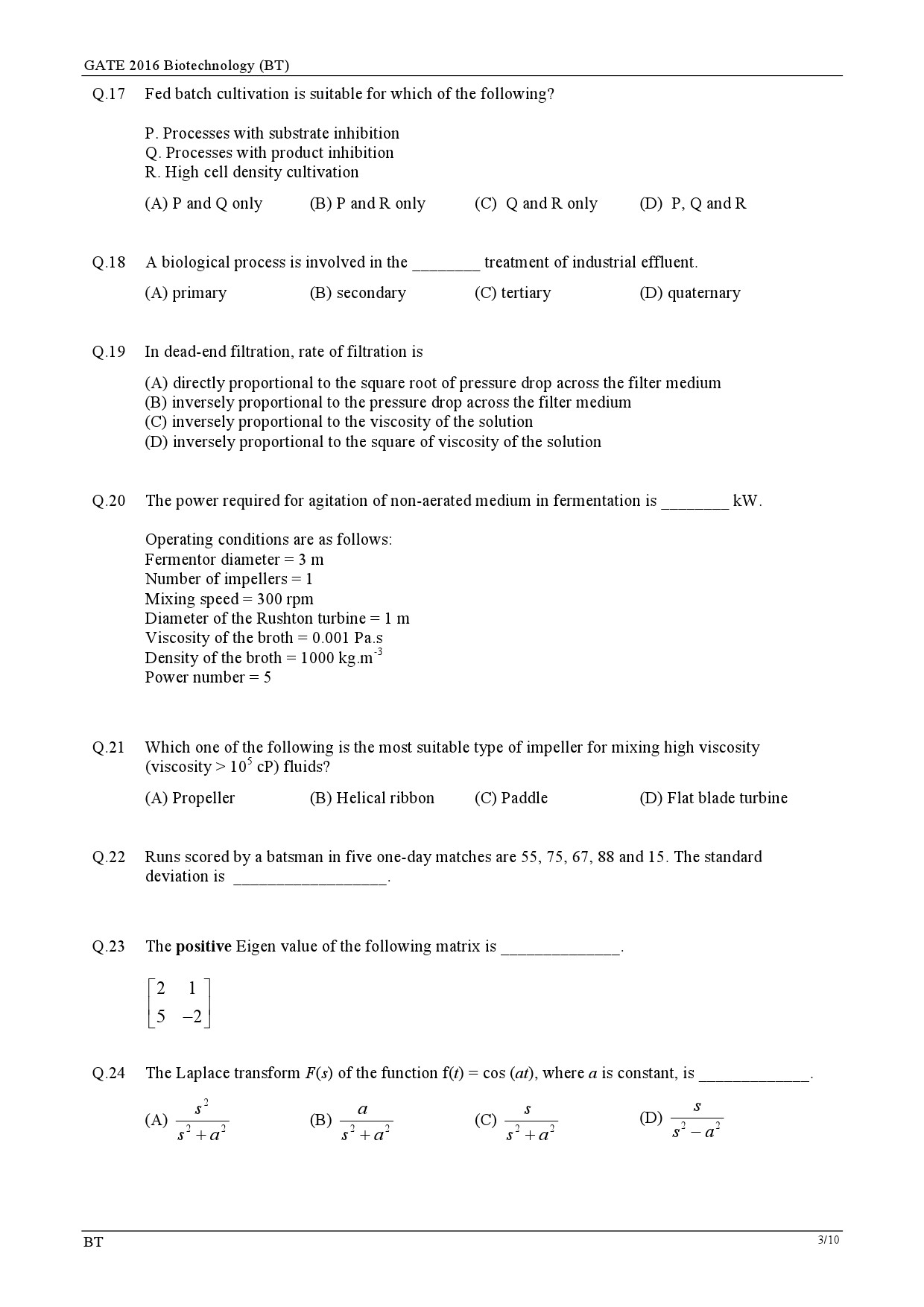 GATE Exam Question Paper 2016 Biotechnology 6