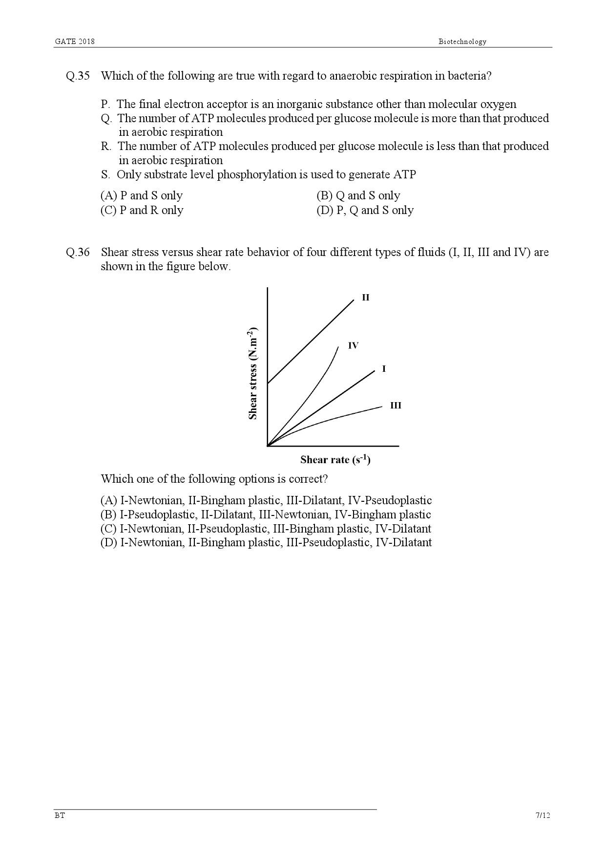 GATE Exam Question Paper 2018 Biotechnology 9