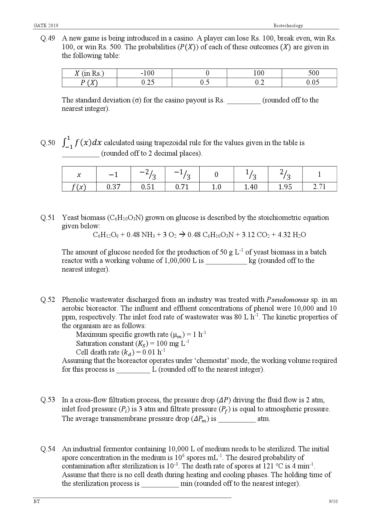 GATE Exam Question Paper 2019 Biotechnology 12