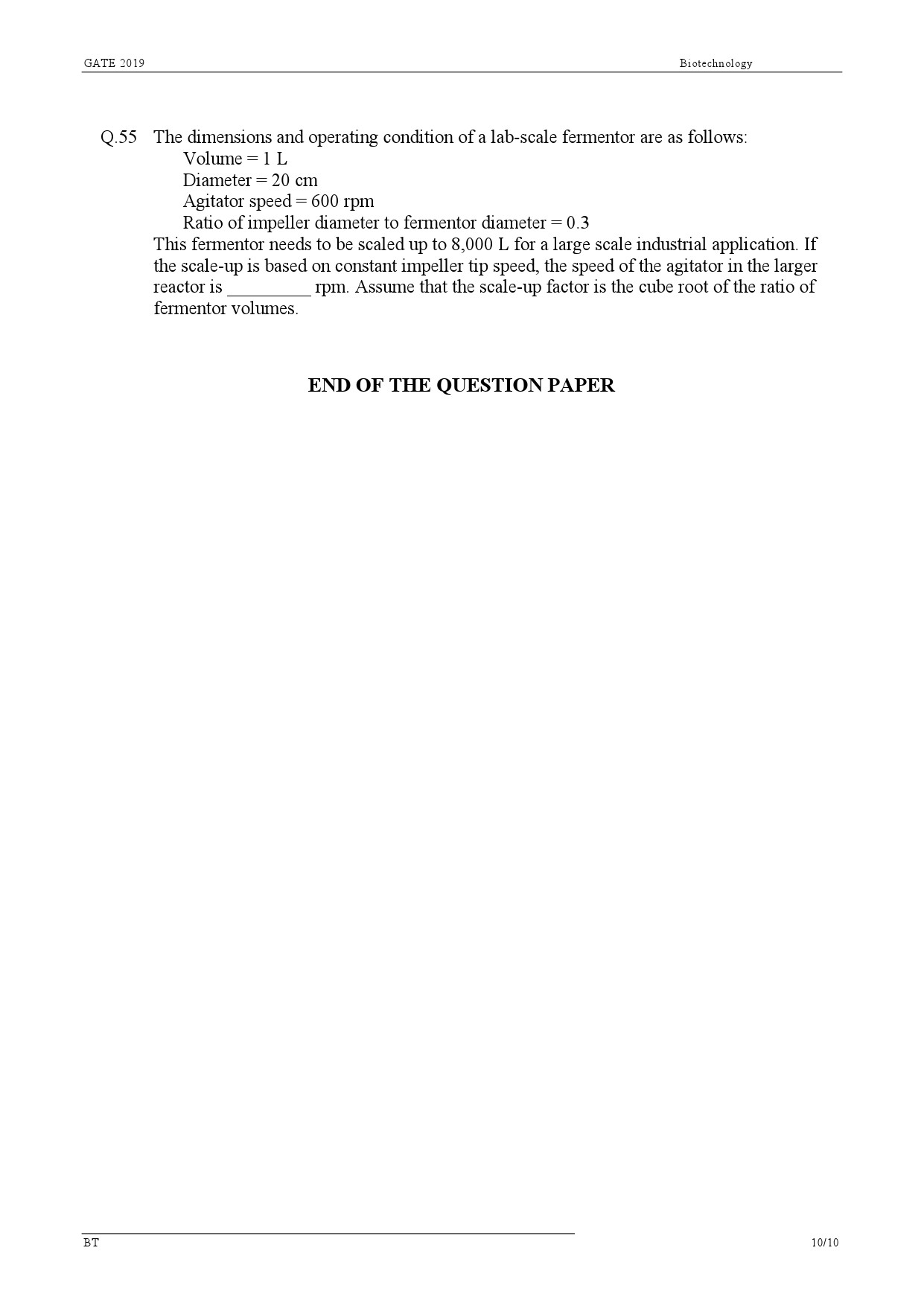 GATE Exam Question Paper 2019 Biotechnology 13