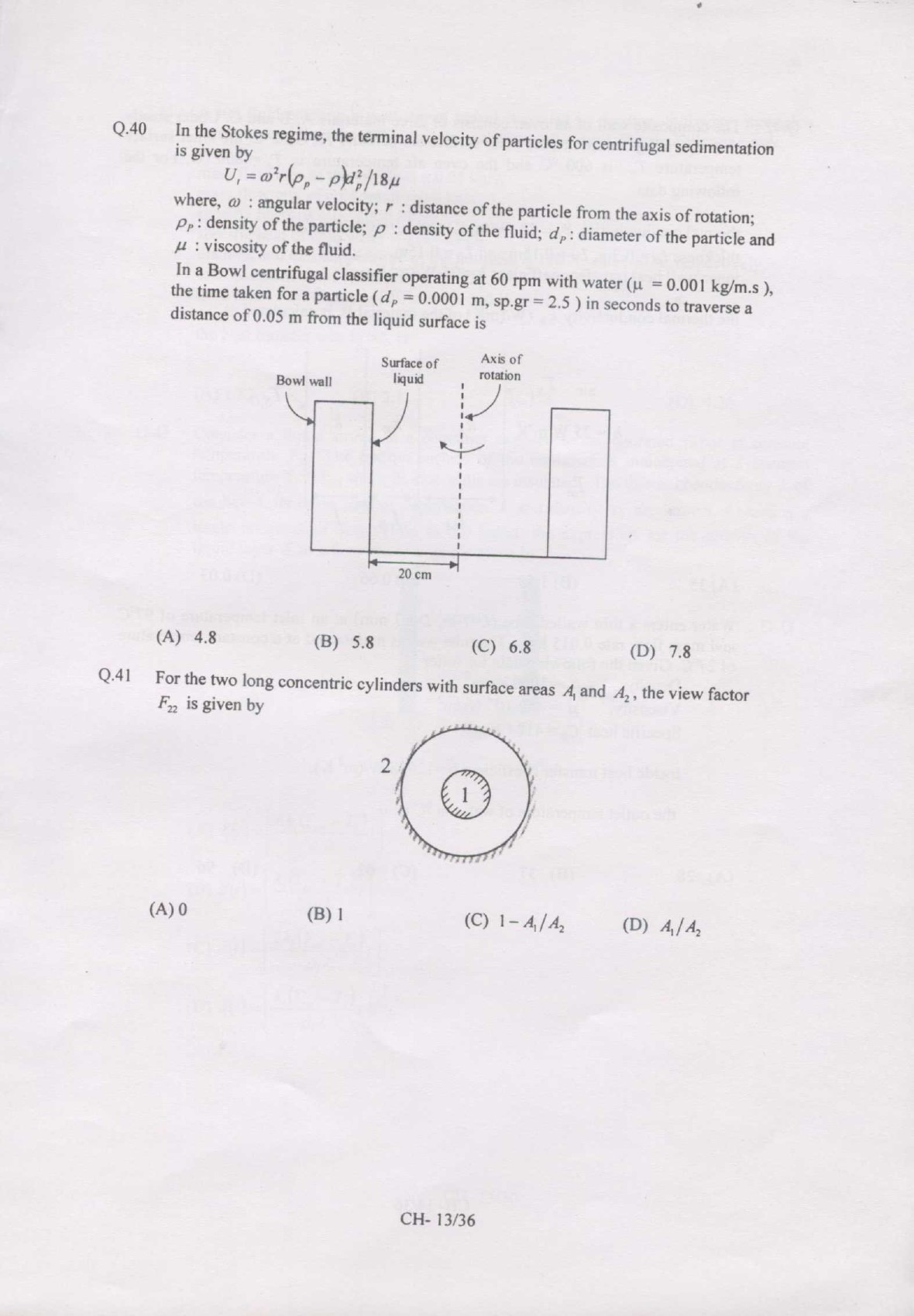 GATE Exam Question Paper 2007 Chemical Engineering 13