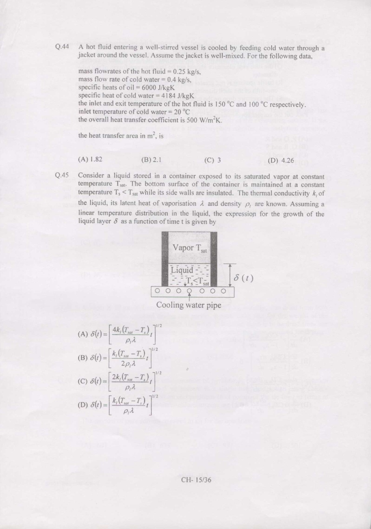 GATE Exam Question Paper 2007 Chemical Engineering 15