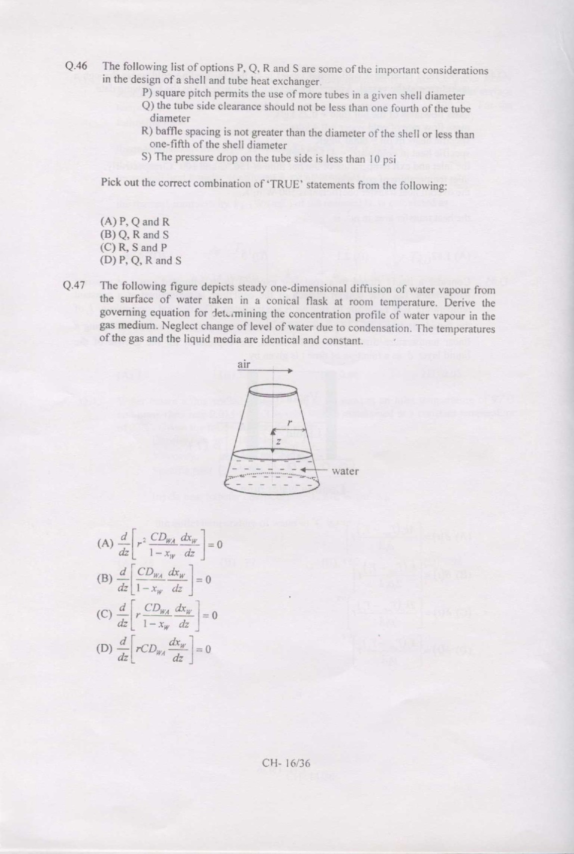 GATE Exam Question Paper 2007 Chemical Engineering 16