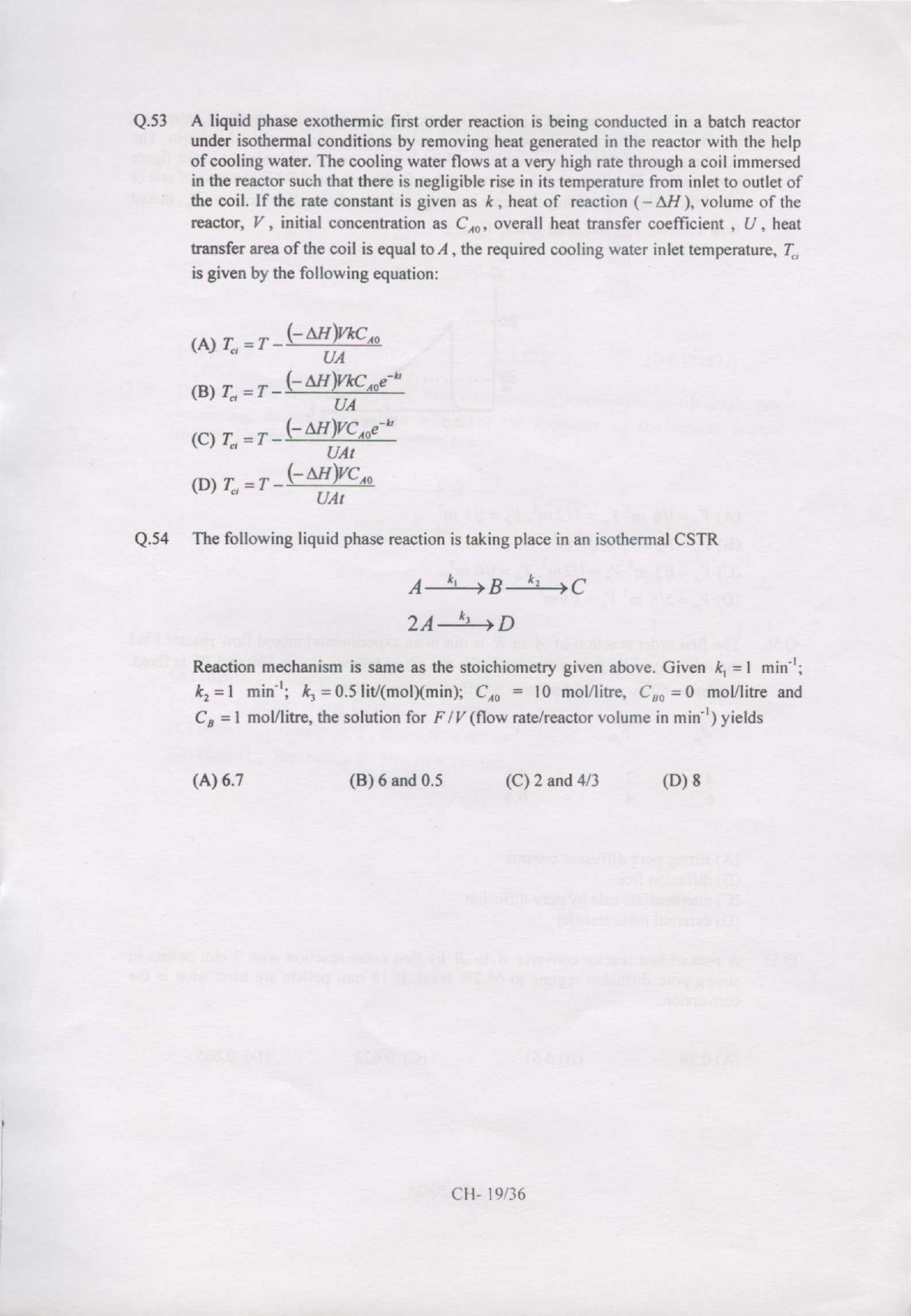 GATE Exam Question Paper 2007 Chemical Engineering 19
