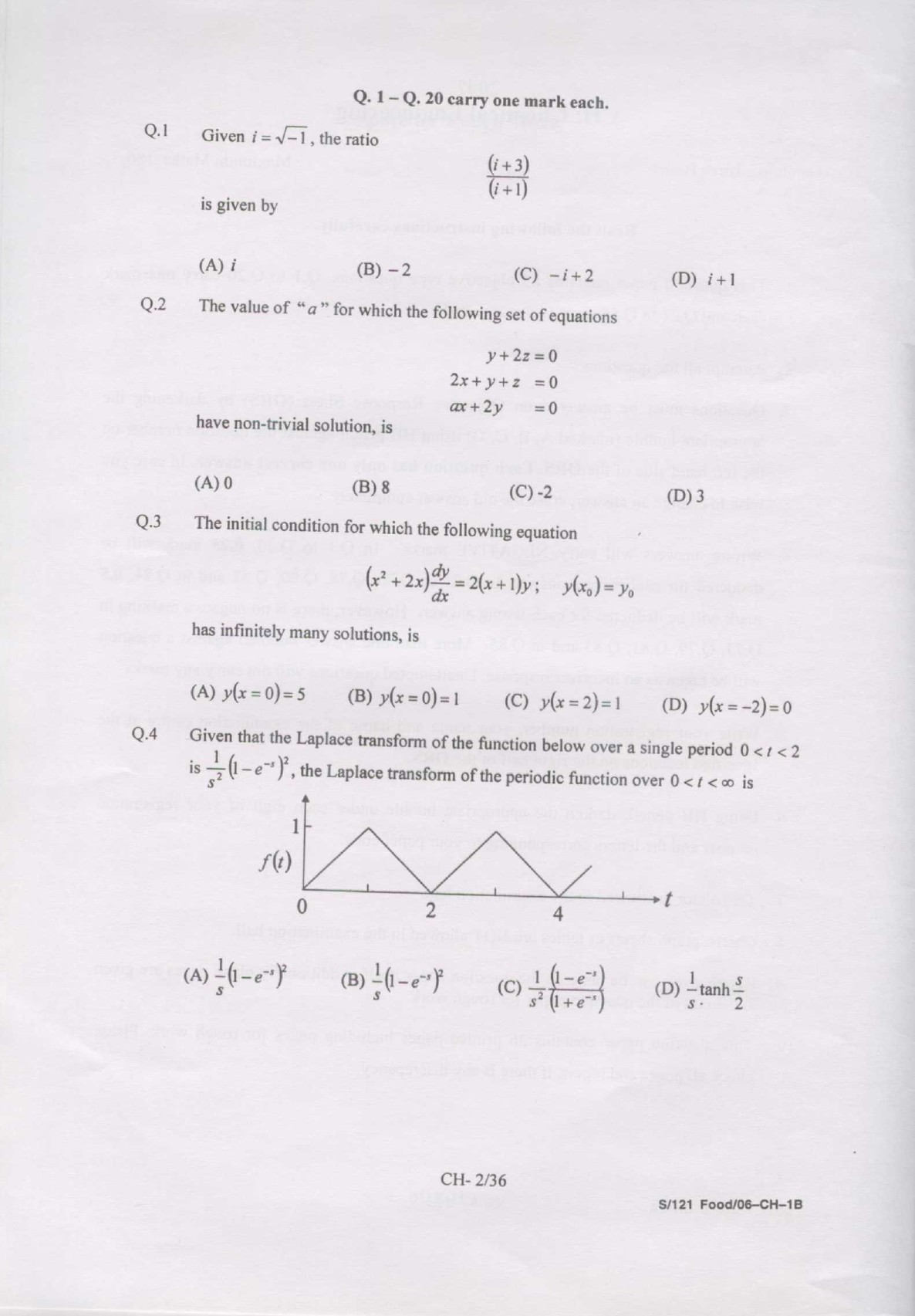 GATE Exam Question Paper 2007 Chemical Engineering 2