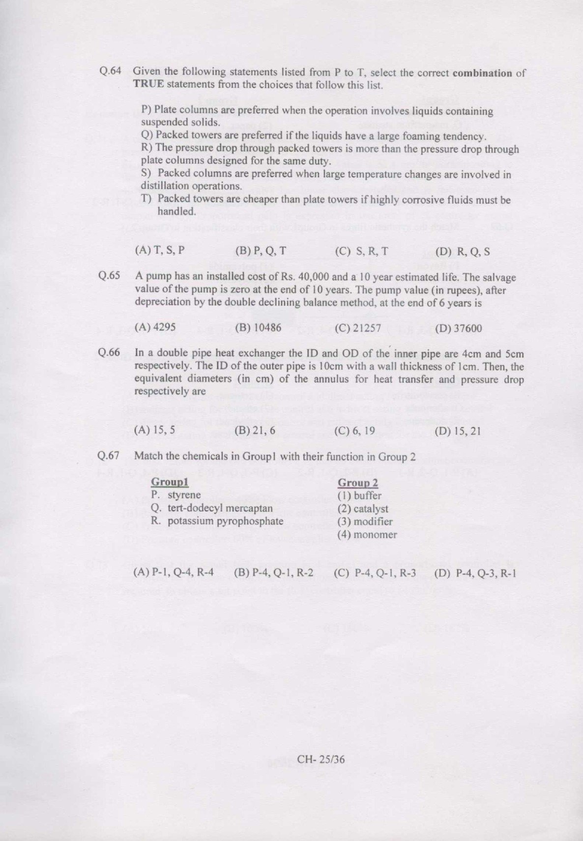 GATE Exam Question Paper 2007 Chemical Engineering 25