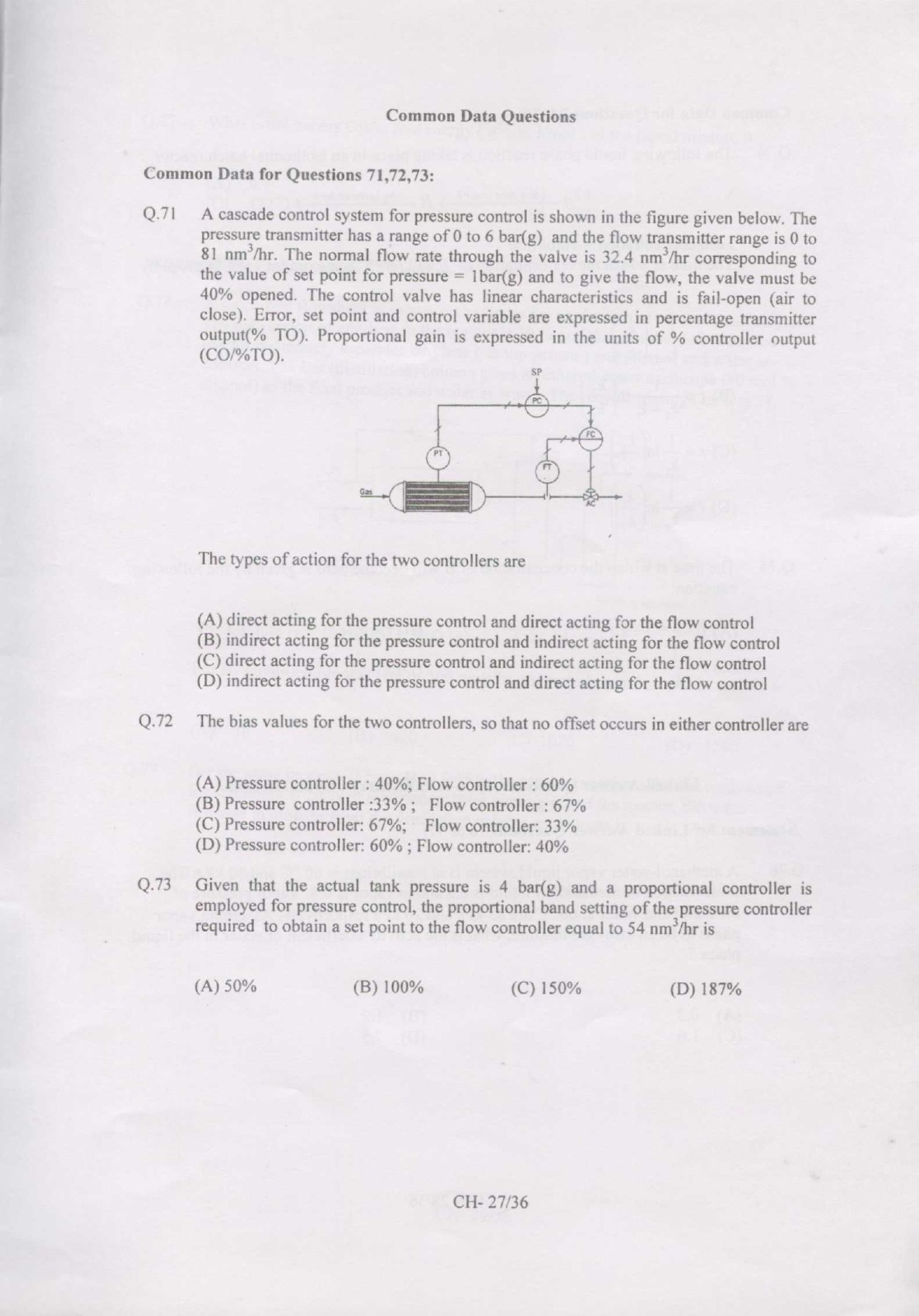 GATE Exam Question Paper 2007 Chemical Engineering 27