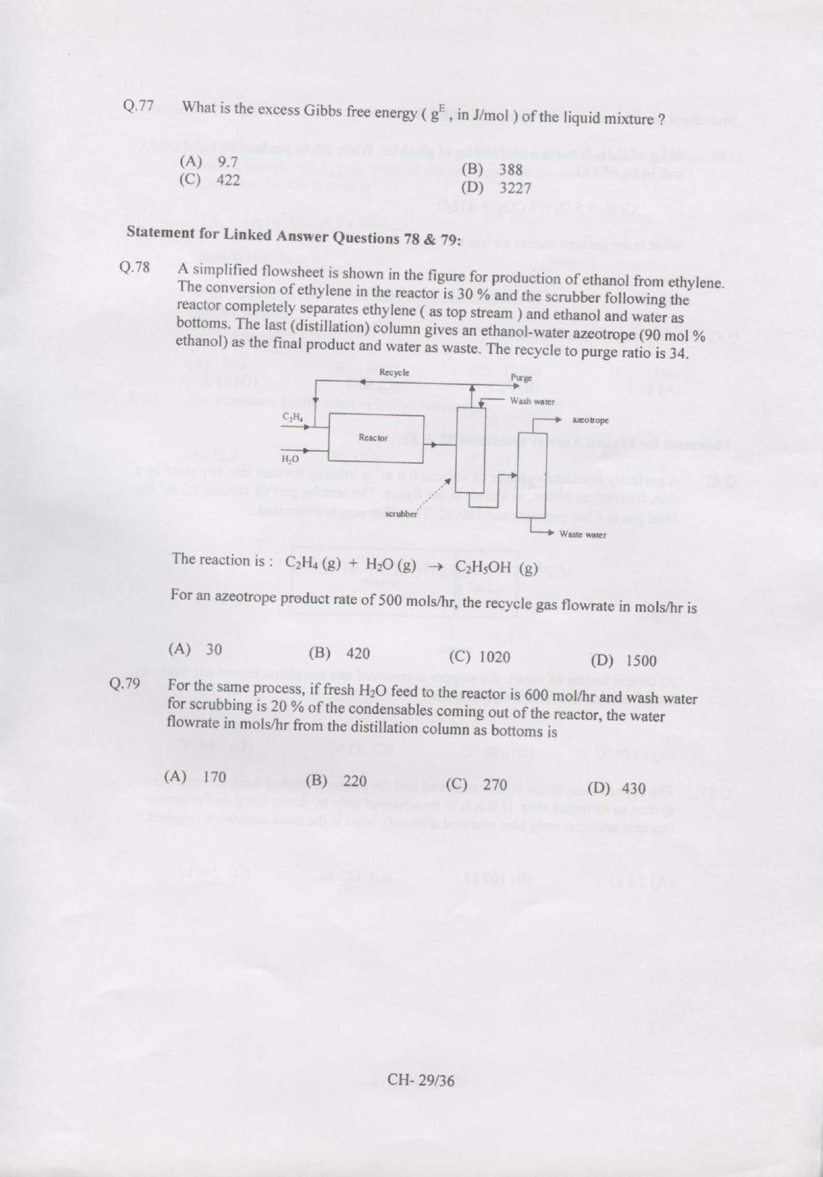 GATE Exam Question Paper 2007 Chemical Engineering 29