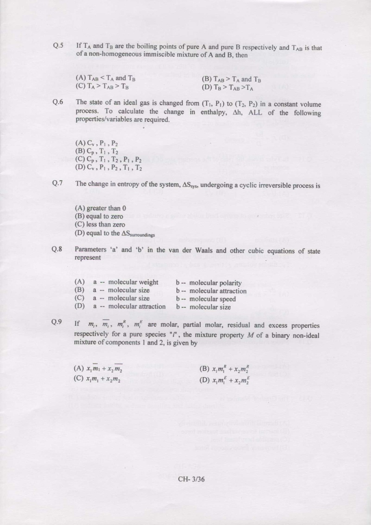 GATE Exam Question Paper 2007 Chemical Engineering 3