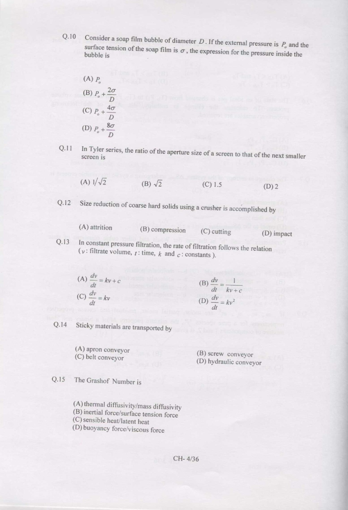 GATE Exam Question Paper 2007 Chemical Engineering 4