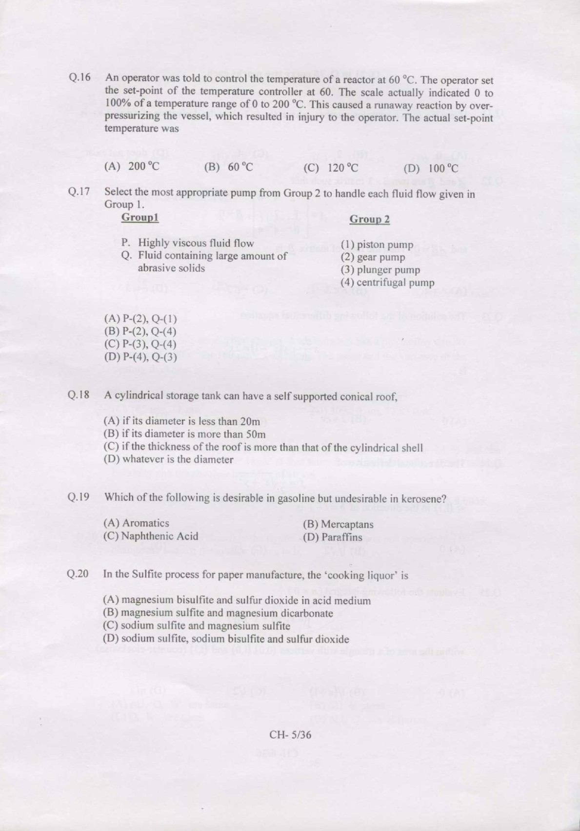 GATE Exam Question Paper 2007 Chemical Engineering 5