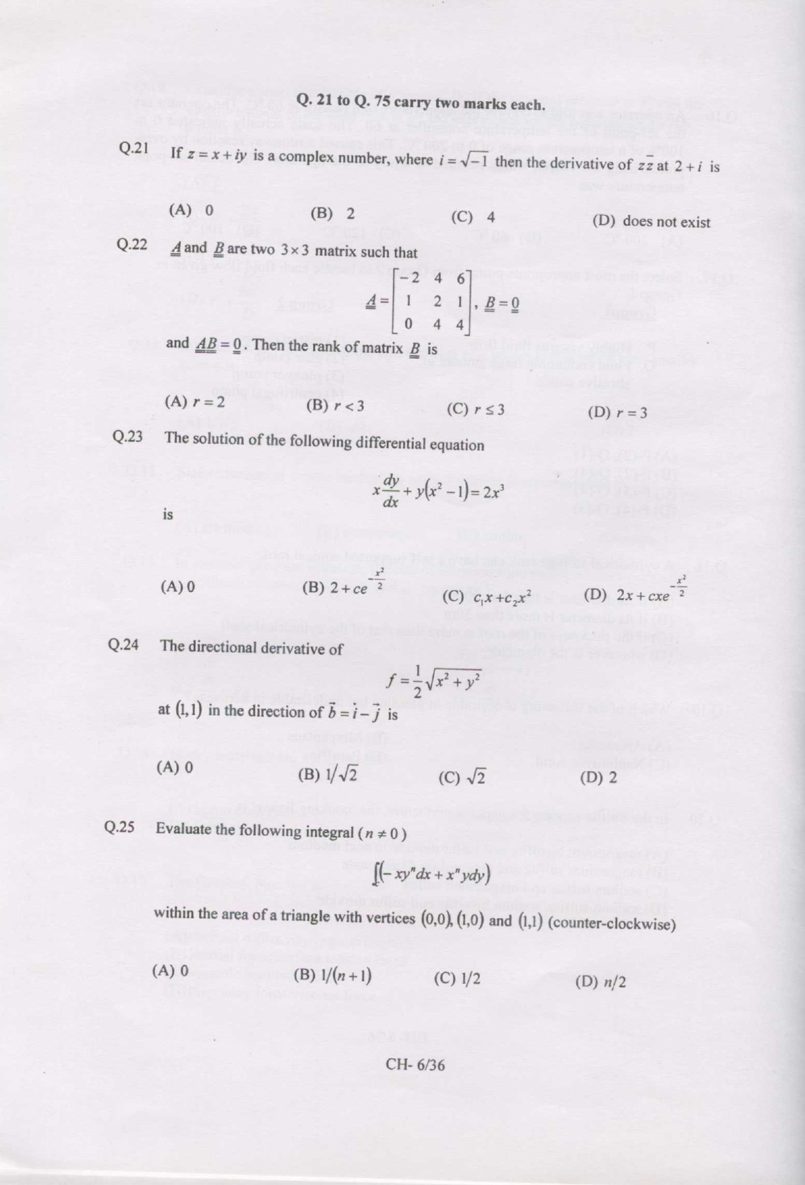 GATE Exam Question Paper 2007 Chemical Engineering 6