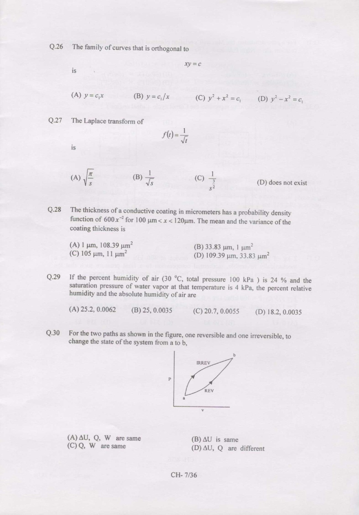 GATE Exam Question Paper 2007 Chemical Engineering 7
