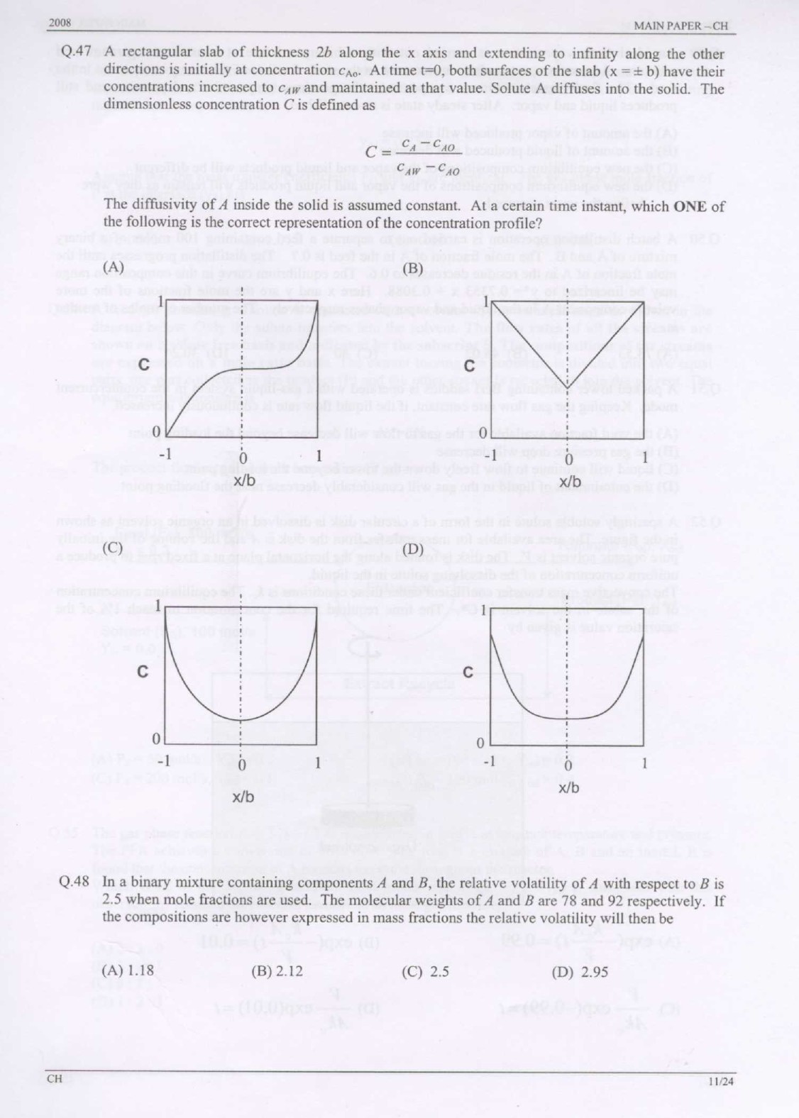 GATE Exam Question Paper 2008 Chemical Engineering 11