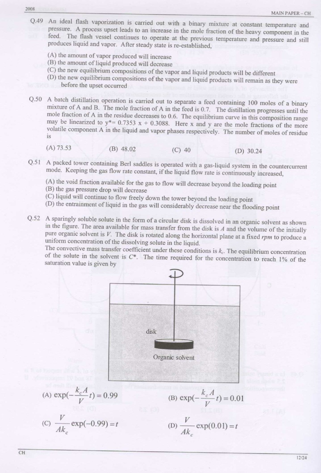 GATE Exam Question Paper 2008 Chemical Engineering 12