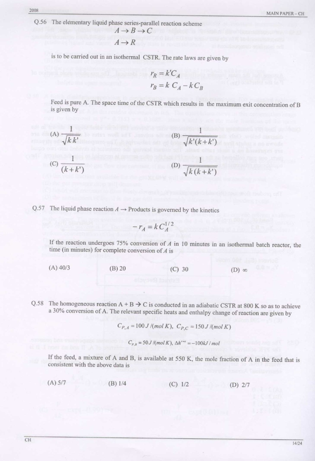 GATE Exam Question Paper 2008 Chemical Engineering 14