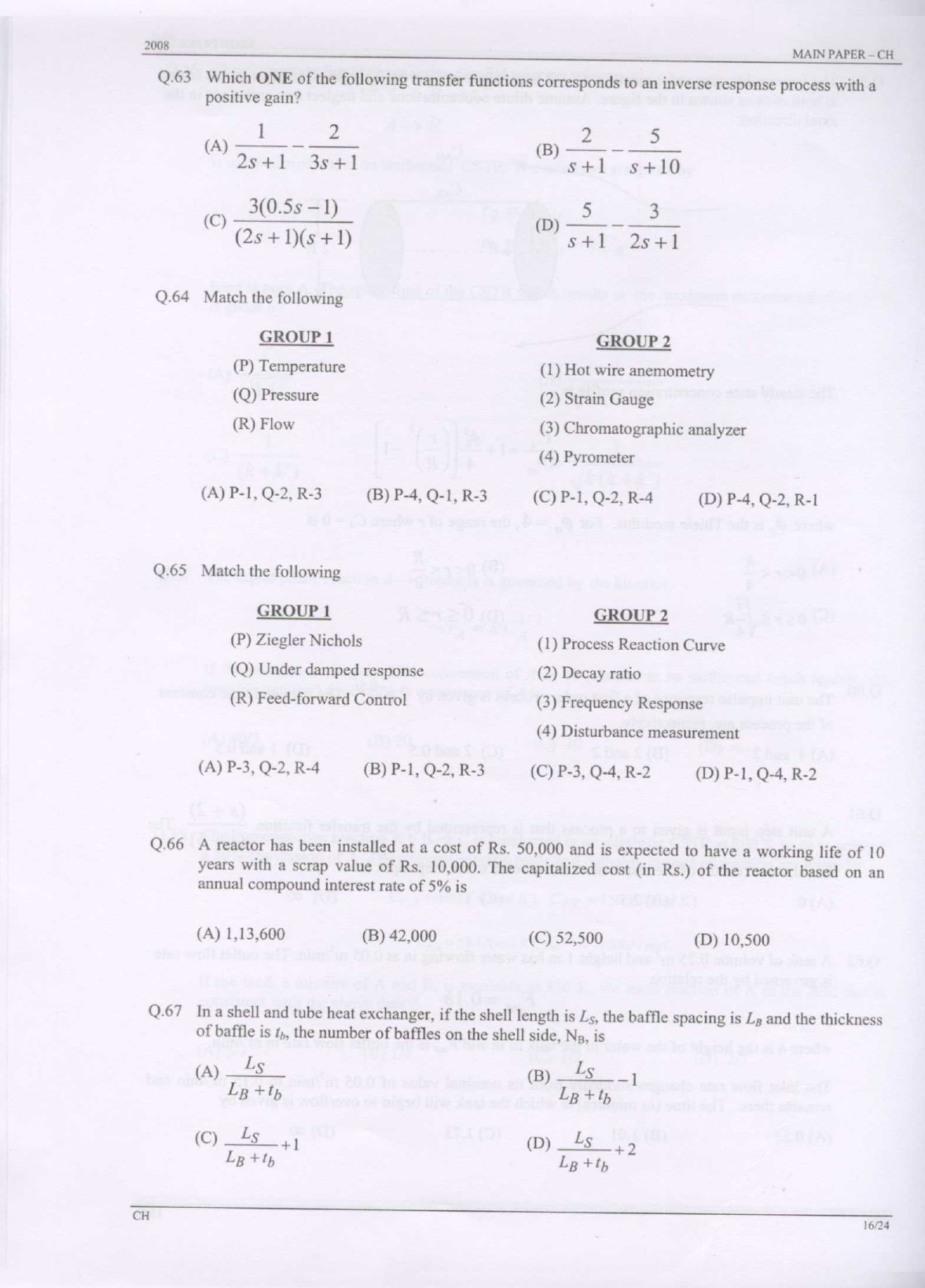 GATE Exam Question Paper 2008 Chemical Engineering 16