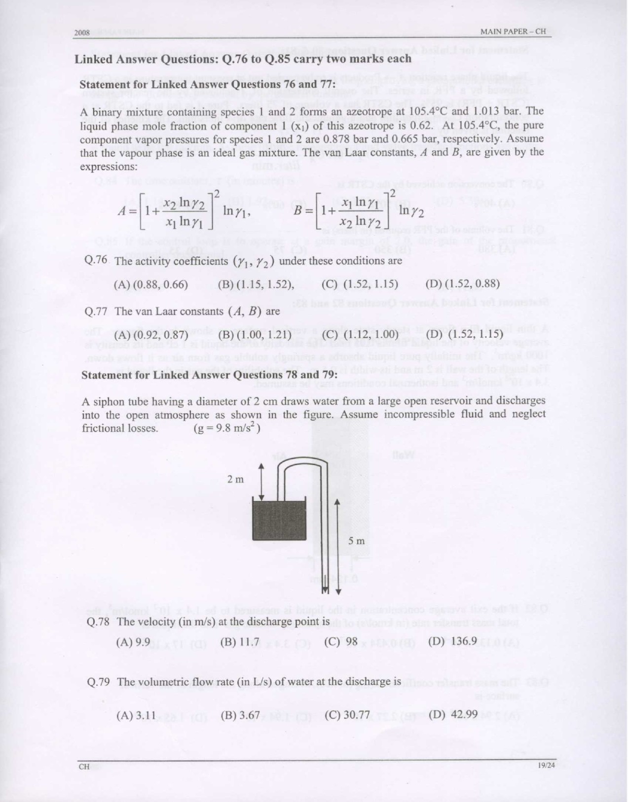 GATE Exam Question Paper 2008 Chemical Engineering 19