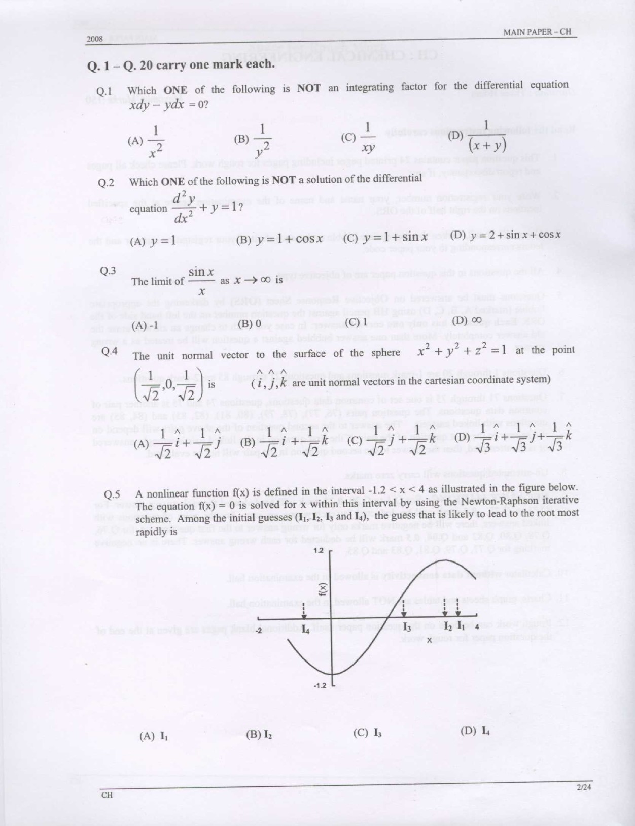 GATE Exam Question Paper 2008 Chemical Engineering 2