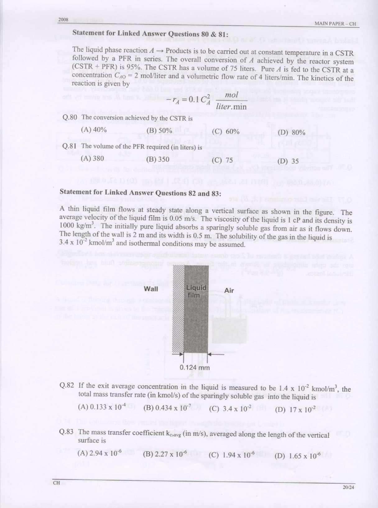 GATE Exam Question Paper 2008 Chemical Engineering 20