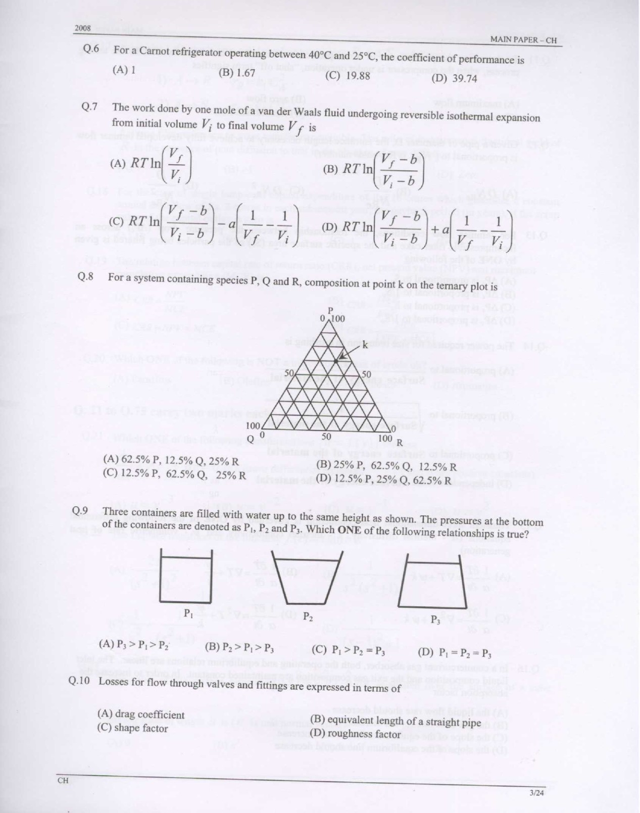 GATE Exam Question Paper 2008 Chemical Engineering 3