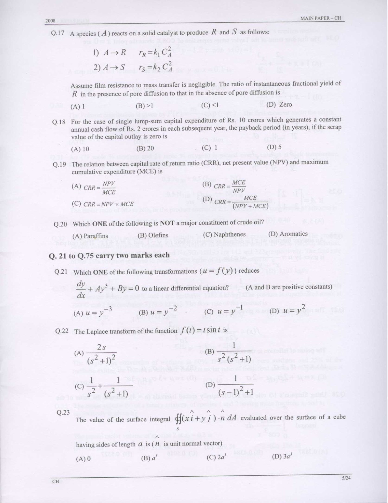 GATE Exam Question Paper 2008 Chemical Engineering 5
