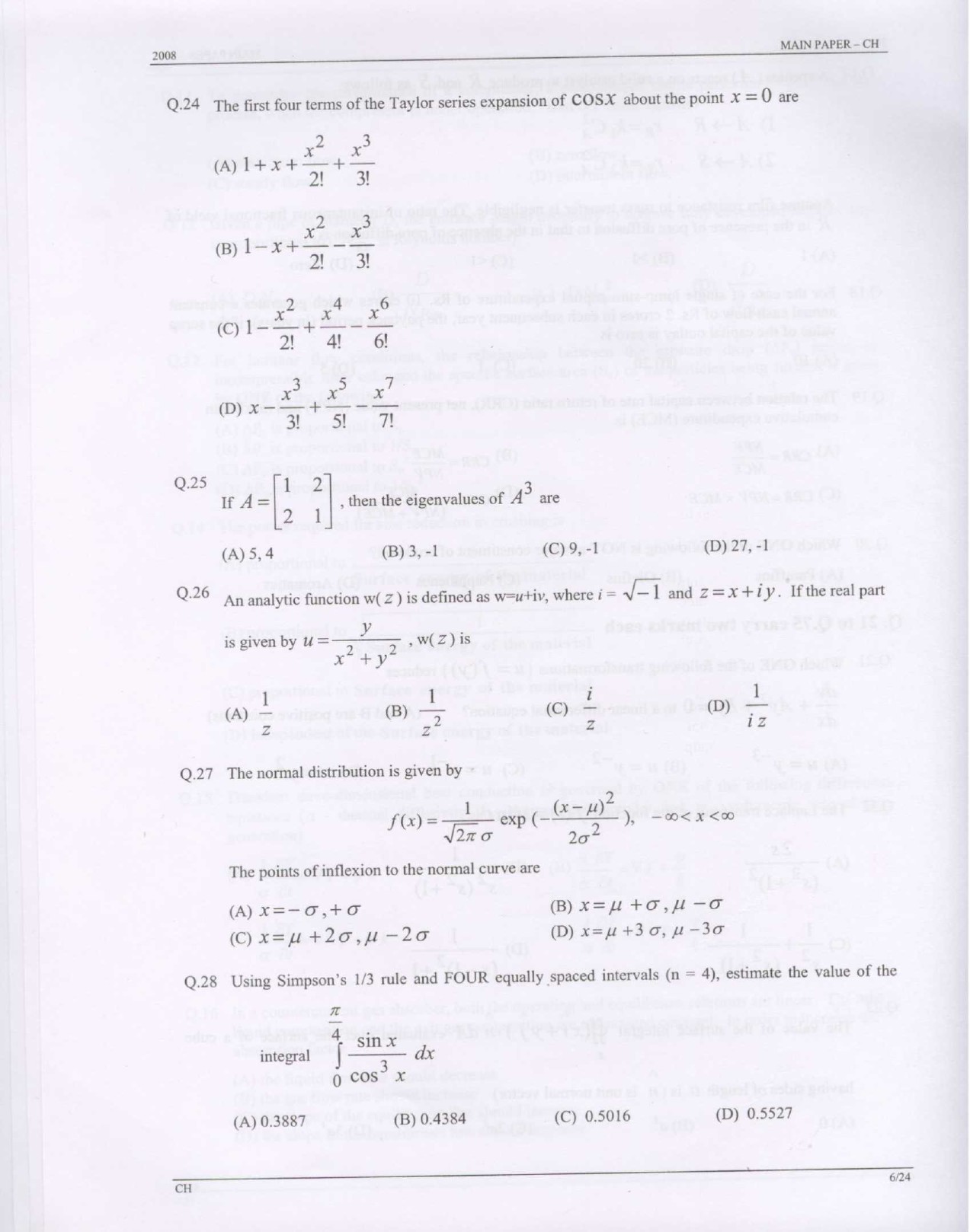 GATE Exam Question Paper 2008 Chemical Engineering 6