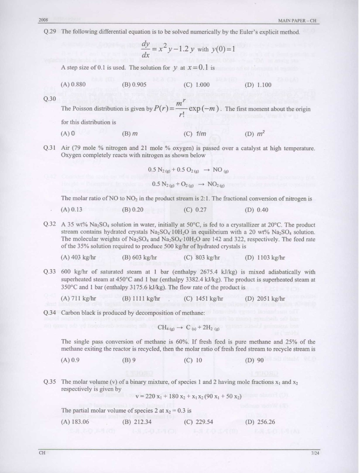 GATE Exam Question Paper 2008 Chemical Engineering 7